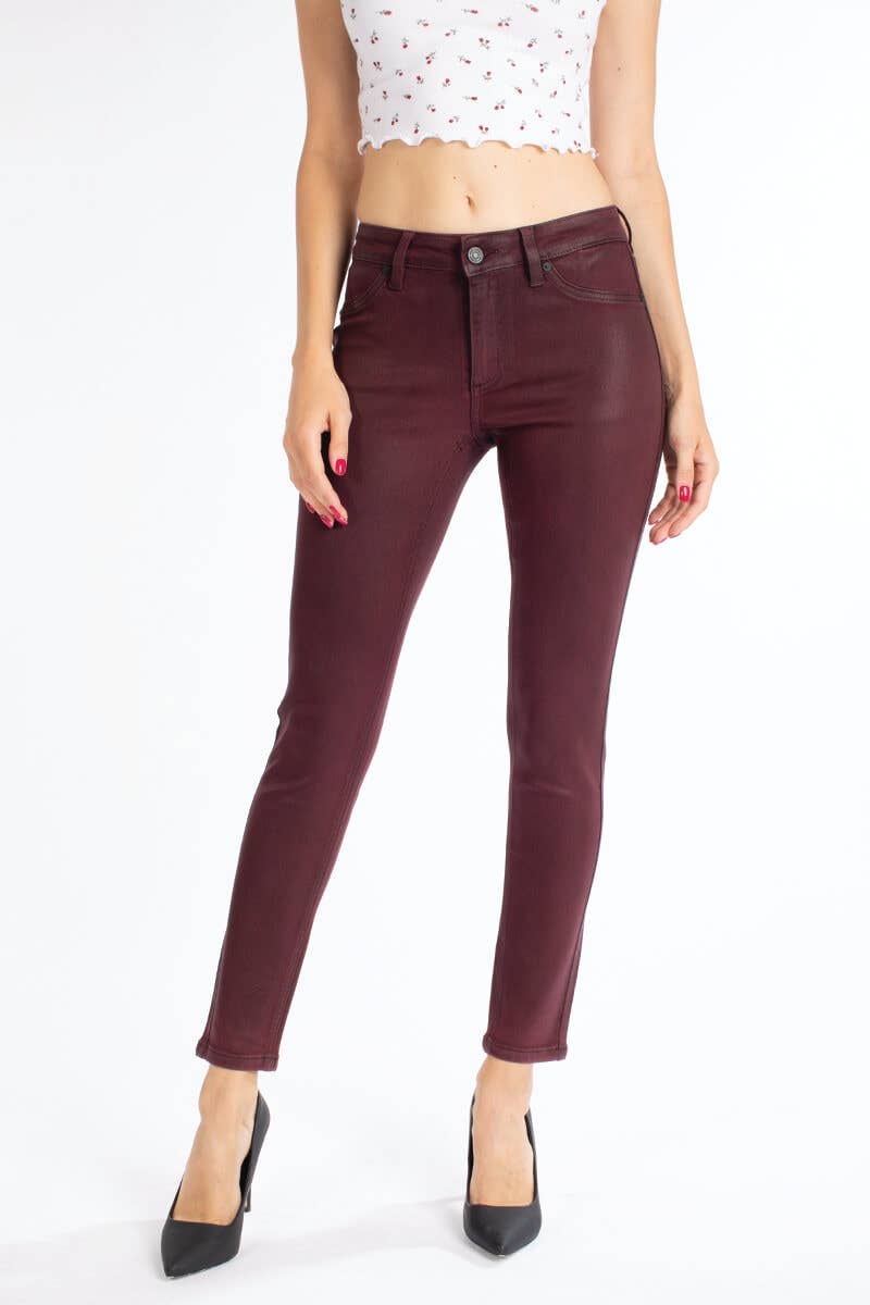 Bordeaux coated skinny pants, view 1