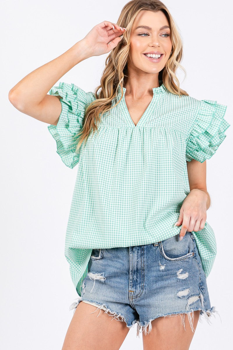 Mint Condition ruffle gingham top, front view