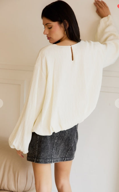 Whisper ivory bubble hem top, view 1