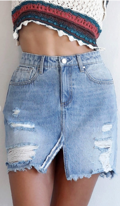 Cali Cutoff denim mini skirt, view 1