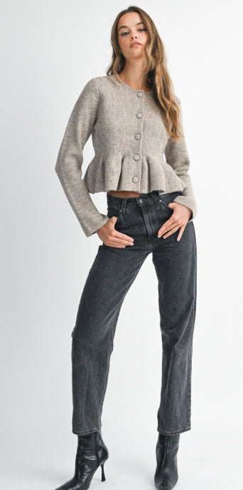 Pearl peplum sweater top, view 1