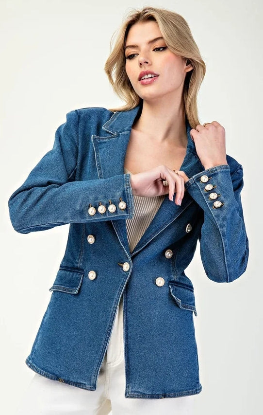 Pretty In Pearls denim blazer, view 1