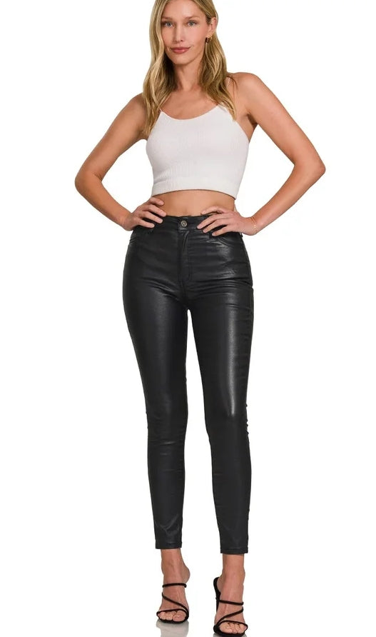 Faux Me Once leather coated skinny jeans, view 1