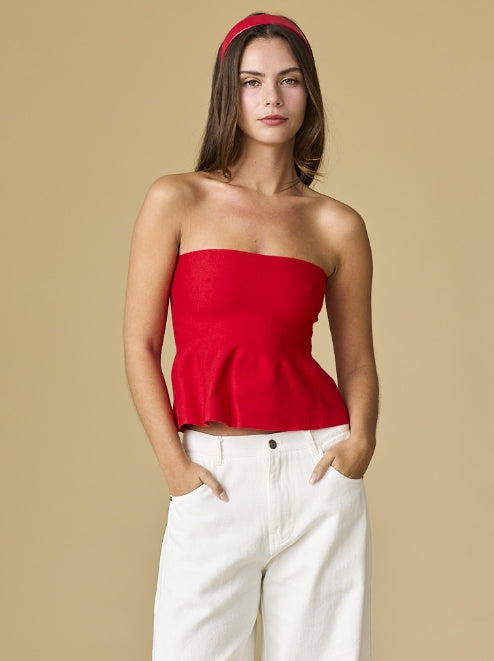 Ellie strapless knit peplum top, front view