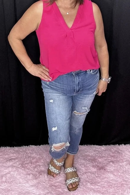 Risen Rise Above high rise denim capris, front view