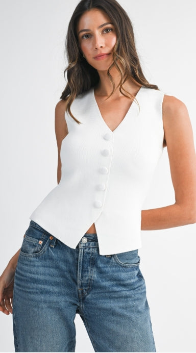 The Mercer ribbed knit button vest, view 1
