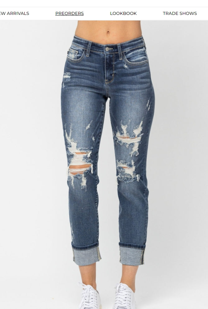 Judy Blue Madeline cuffed crop boyfriend jeans, front view