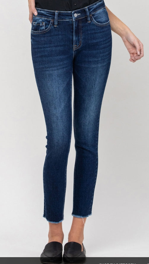 Vervet Work for the Weekend dark wash skinny jeans, front view