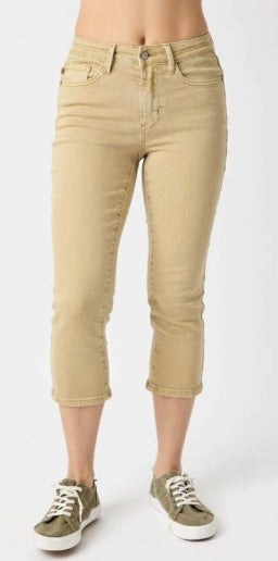 Judy Blue So Casual khaki capris, front view