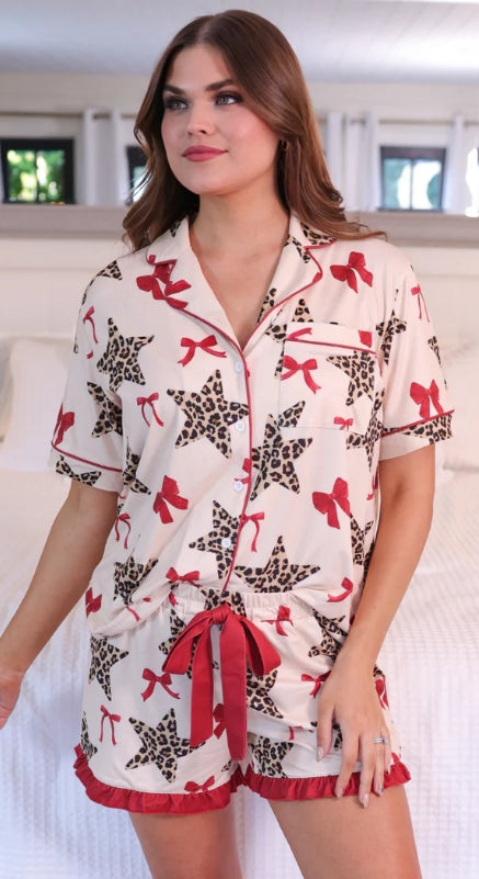 Simply Untamed satin ruffle pajama set, view 1
