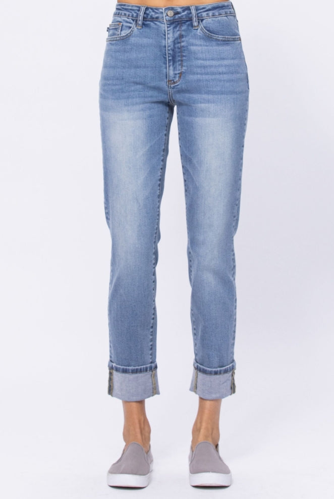 Judy Blue Traci high rise boyfriend crop jeans, front view