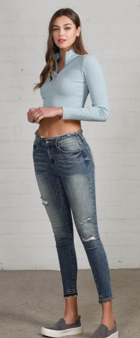 Harbor Mist distressed skinny jeans, view 1