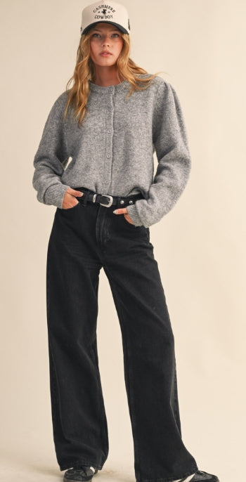 Aspen Luxe puff shoulder cardigan, view 1