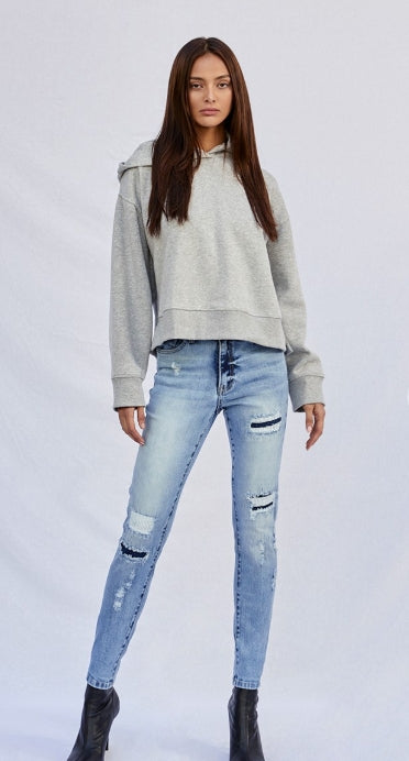Sierra mid-rise light wash skinny jeans, view 1