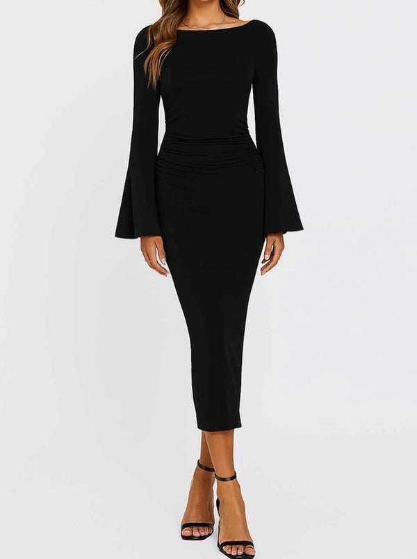 Elegance Curve Flared-Sleeve Maxi Dress