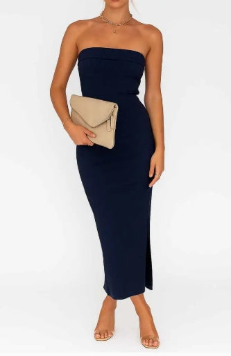 The Midnight Muse navy strapless midi dress
