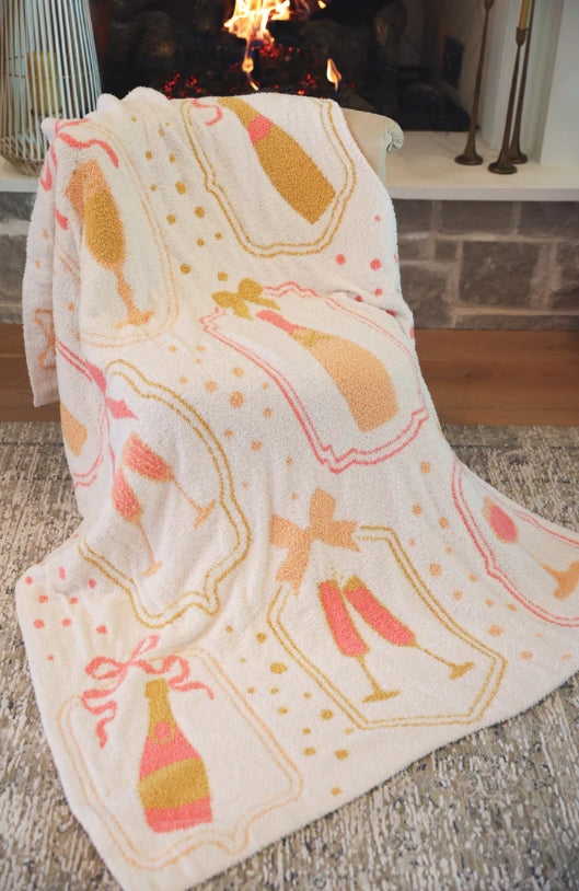 Bows and Bubbly champagne throw blanket, view 1