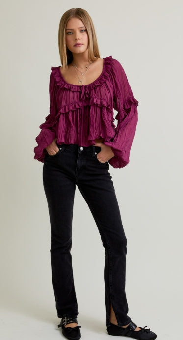 Berry Ruffle boho blouse, view 1