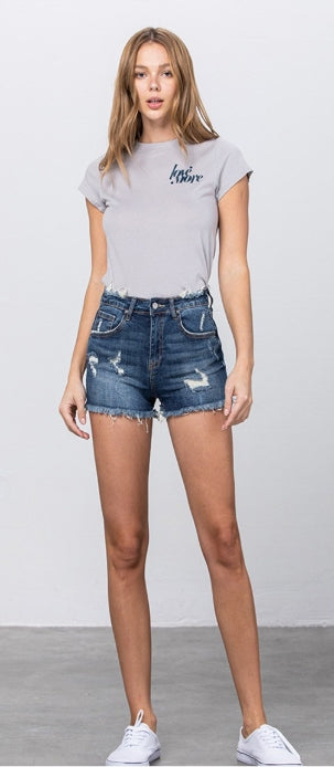 Canyon mid-rise distressed denim shorts, view 1