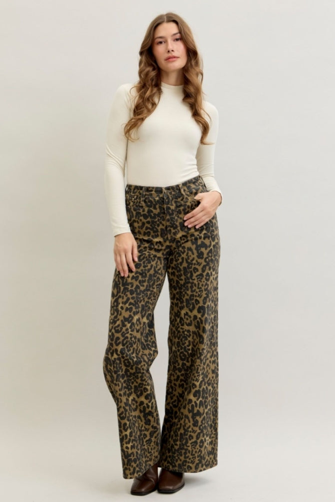 Judy Blue Wild Streak leopard wide leg jeans, view 1