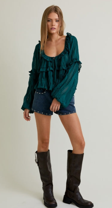 Emerald Poet ruffled top, view 1