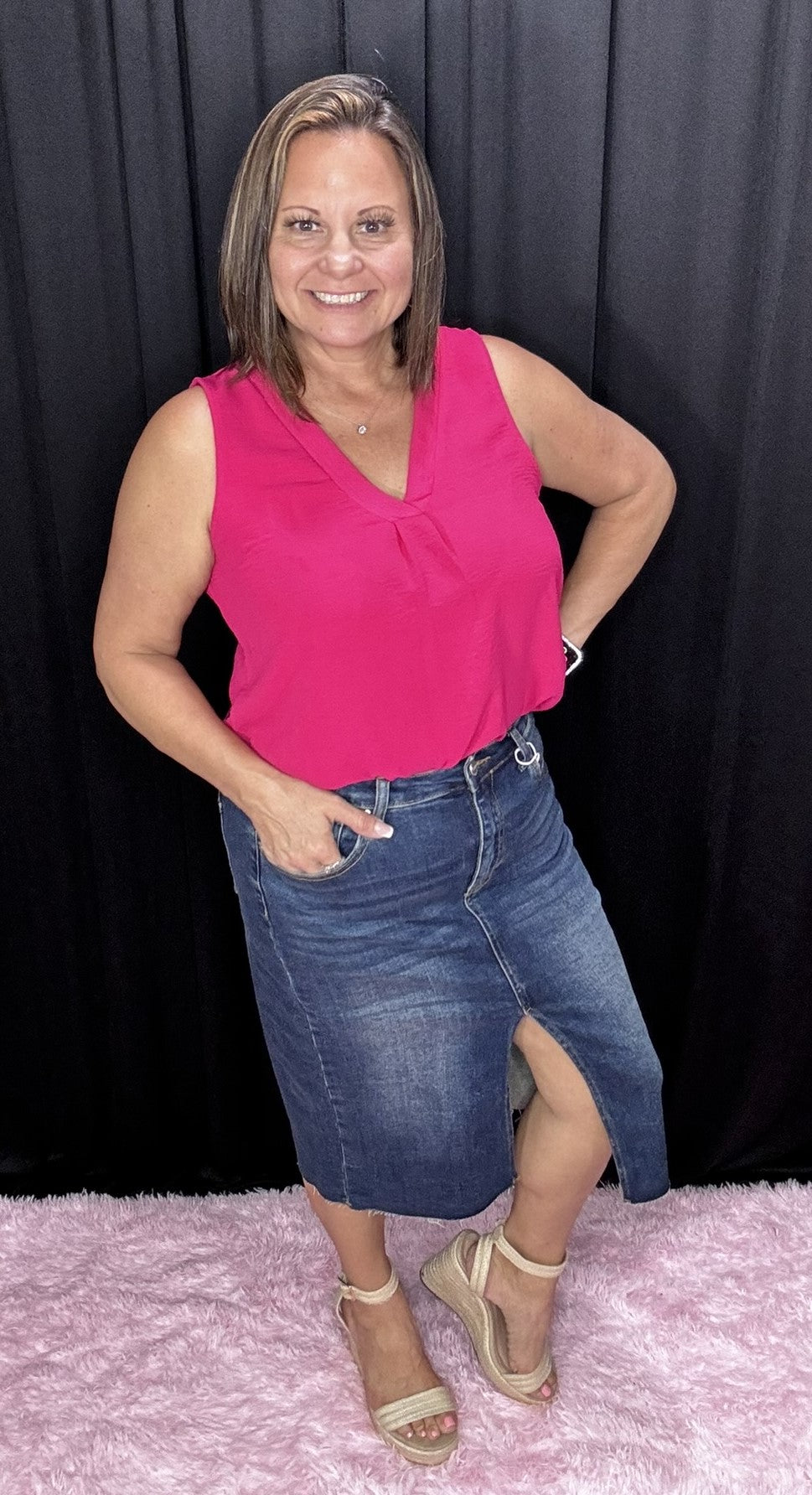 Risen Every Breath You Take midi denim skirt, front view
