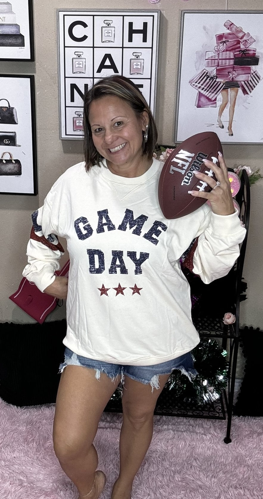 The Touchdown GAME DAY cream pullover, view 1