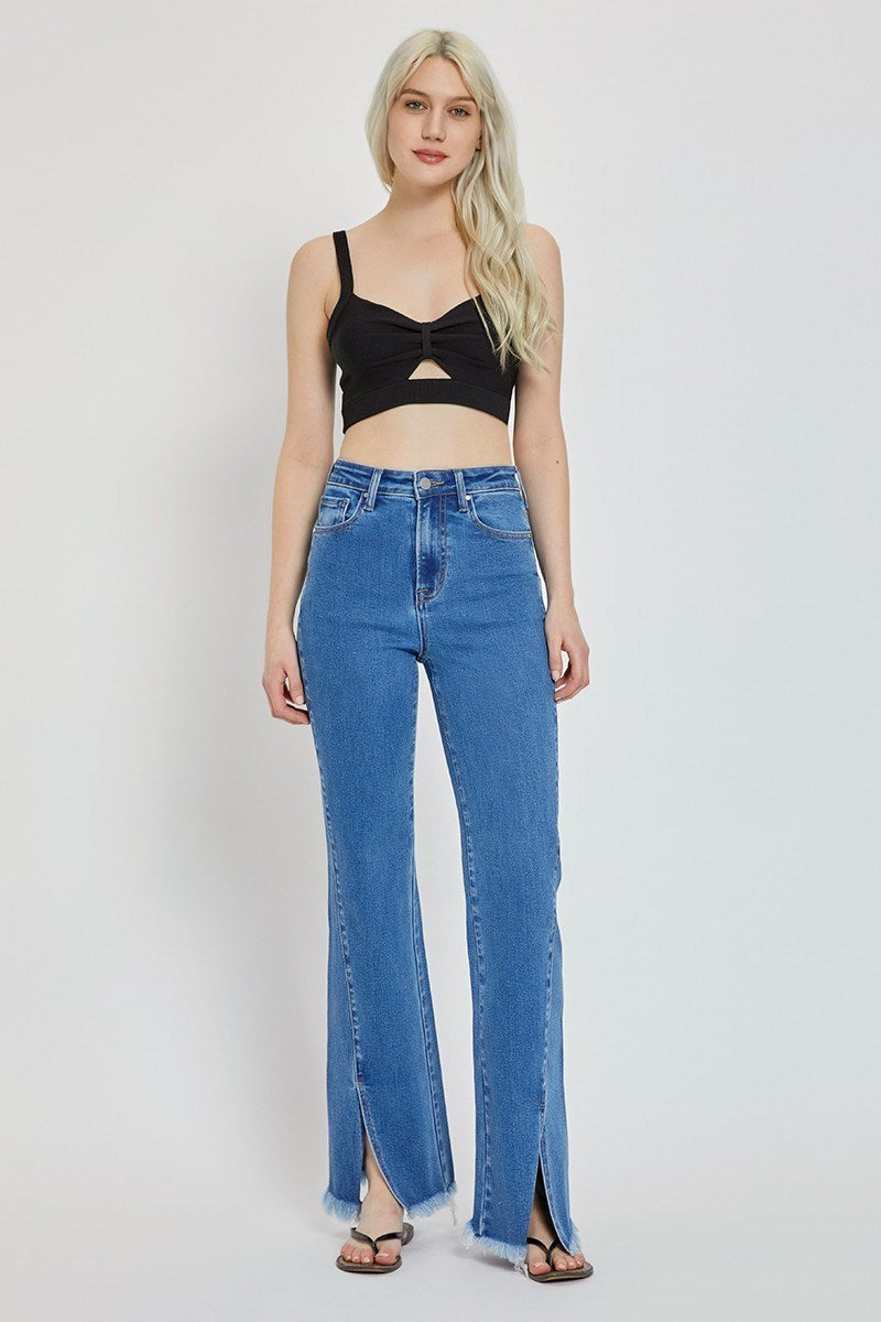 Risen Slit and Run bootcut jeans with front slits, front view