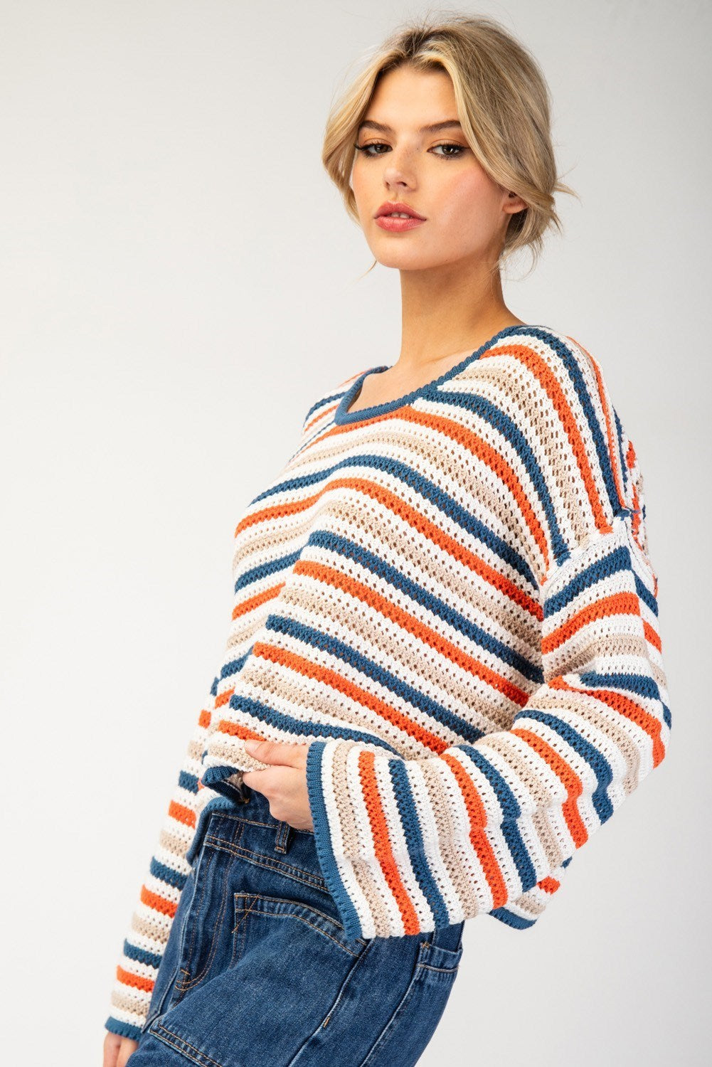 Newport open-knit stripe sweater, view 1