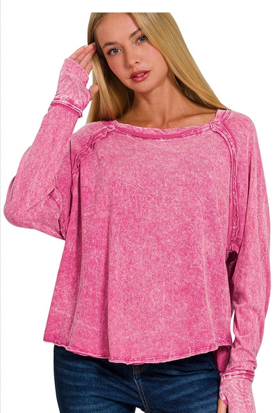 Dahlia mineral wash thumbhole top, view 1