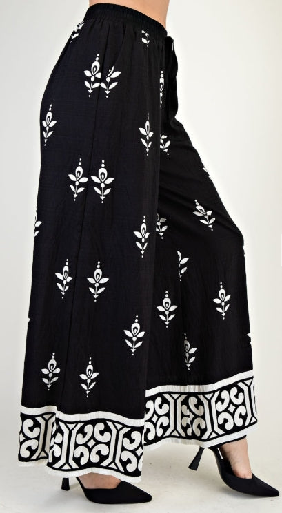 Lulu black and white wide leg pants, front view
