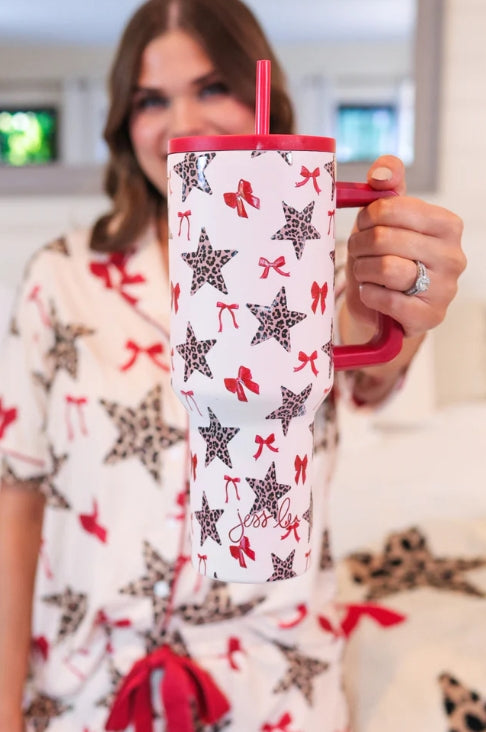 Simply Untamed 40 oz leopard tumbler with handle