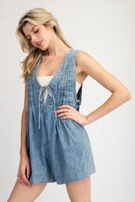 Boho Bliss denim romper, front view
